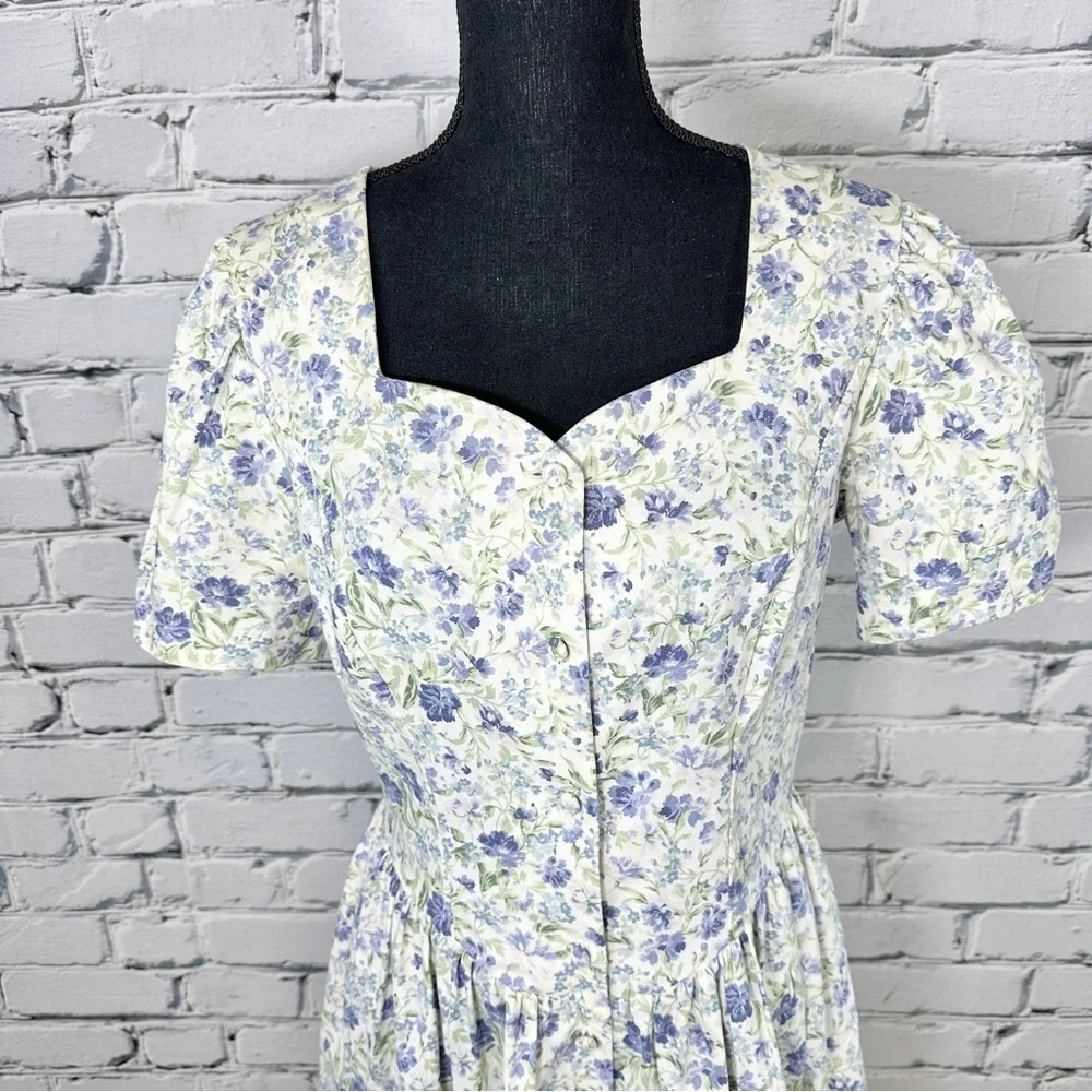 Vintage Laura Ashley Dress Floral Sz 10 Cotton Puff Sleeve Tea Party Cottagecore - Picture 5 of 15